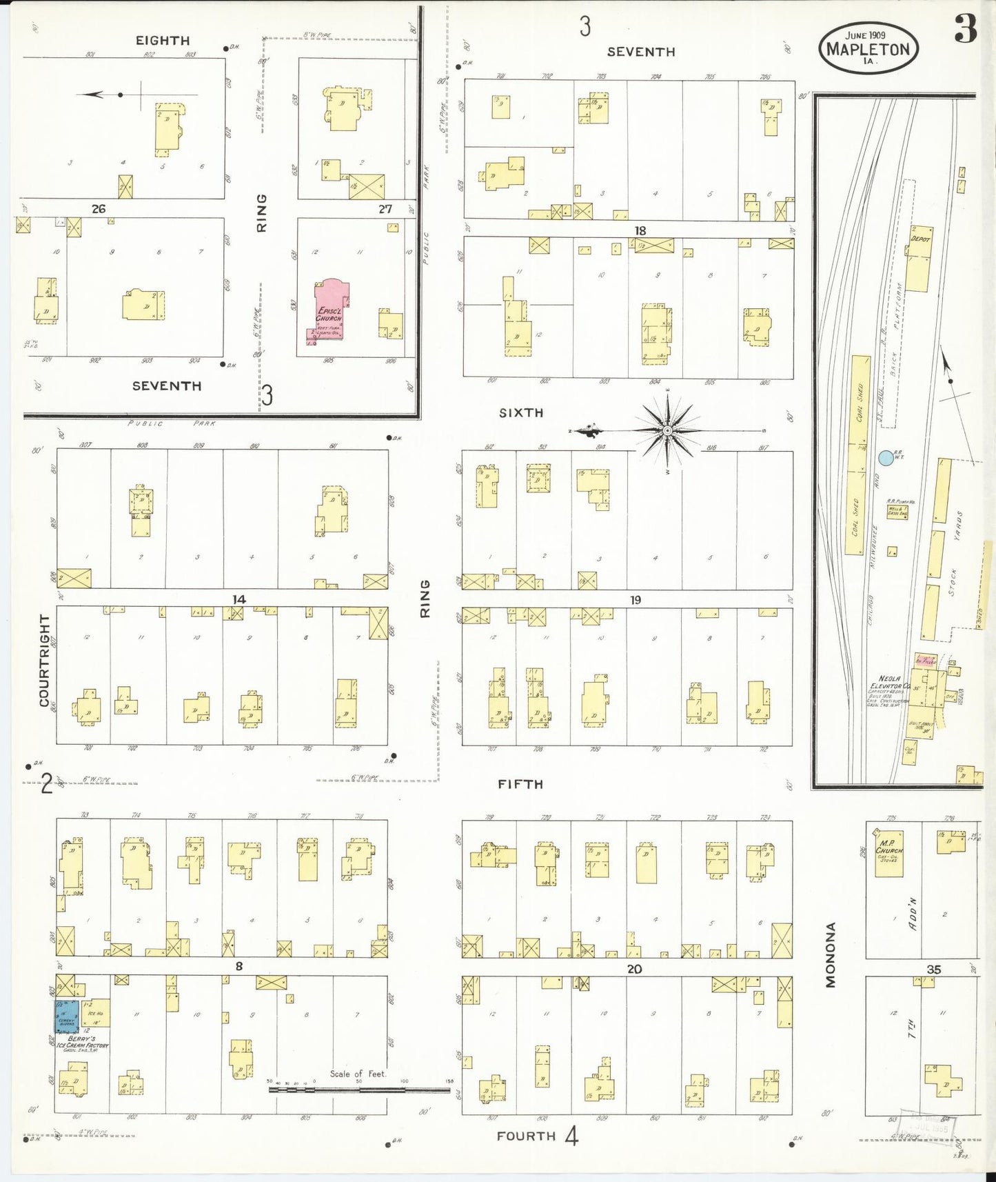 Sanborn Fire Insurance Map from Mapleton, Monona County, Iowa (1909), Sheet #0003 - Historic Sanborn Fire Insurance Map Print, vintage old map wall art