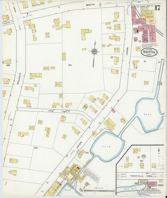 Sanborn Fire Insurance Map from Bristol, Hartford County, Connecticut (1916), Sheet #0017 - Historic Sanborn Fire Insurance Map Print, vintage old map wall art, antique decor, genealogy gift, Connecticut Connecticut map