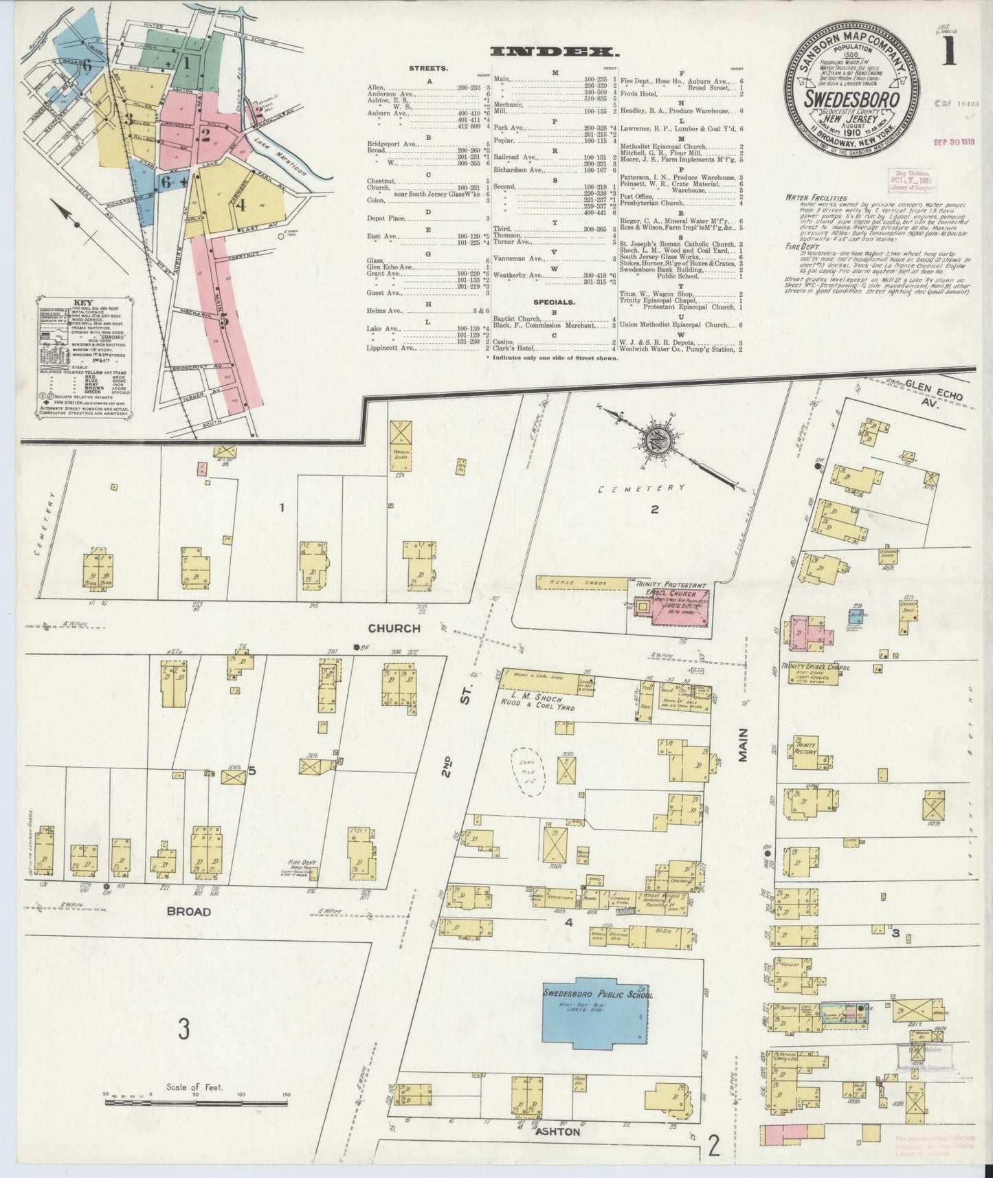 Sanborn Fire Insurance Map from Swedesboro, Gloucester County, New Jersey. (1910) – Historic Sanborn Fire Insurance Map Print