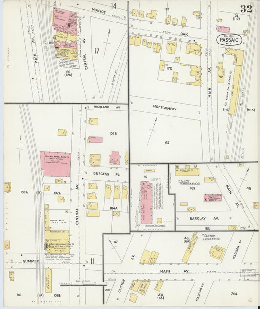 Sanborn Fire Insurance Map from Passaic, Passaic County, New Jersey (1903), Sheet #0032 - Historic Sanborn Fire Insurance Map Print, vintage old map wall art, antique decor, genealogy gift, New Jersey New Jersey map