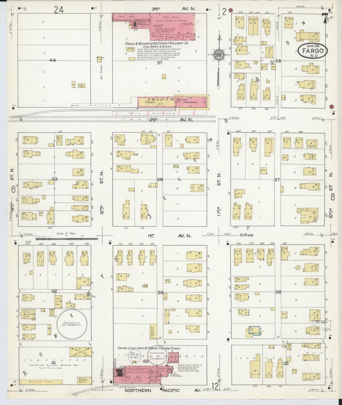 Sanborn Fire Insurance Map from Fargo, Cass County, North Dakota (1916), Sheet #0007 - Complete Map Set gallery image, historic Sanborn map, vintage wall art, North Dakota North Dakota