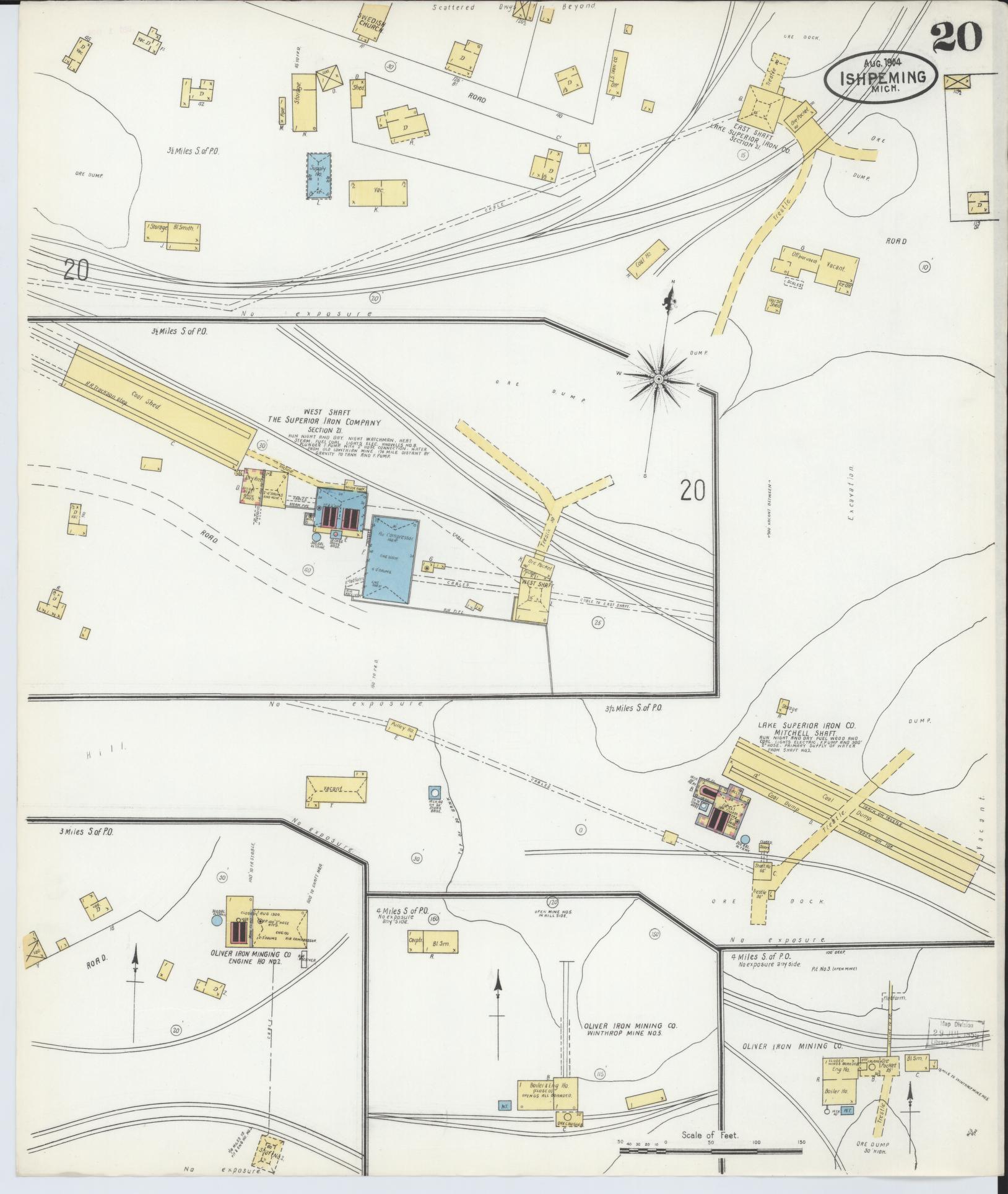 Sanborn Fire Insurance Map from Ishpeming, Marquette County, Michigan (1904), Sheet #0020 - Historic Sanborn Fire Insurance Map Print, vintage old map wall art, antique decor, genealogy gift, Michigan Michigan map