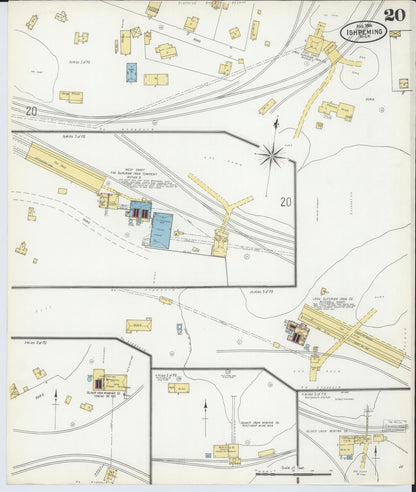 Sanborn Fire Insurance Map from Ishpeming, Marquette County, Michigan (1904), Sheet #0020 - Historic Sanborn Fire Insurance Map Print, vintage old map wall art, antique decor, genealogy gift, Michigan Michigan map