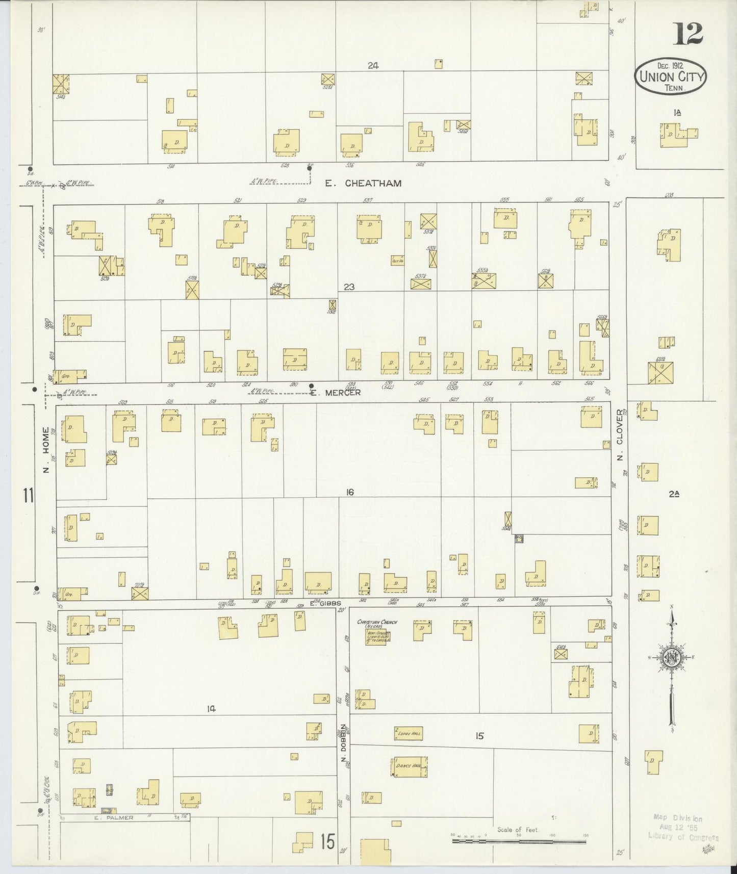 Sanborn Fire Insurance Map from Union City, Obion County, Tennessee (1912), Sheet #0012 - Complete Map Set gallery image, historic Sanborn map, vintage wall art, Tennessee Tennessee