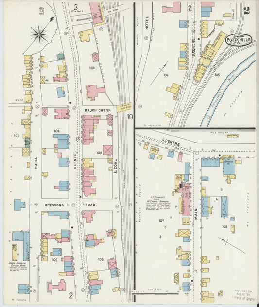 Sanborn Fire Insurance Map from Pottsville, Schuylkill County, Pennsylvania (1895), Sheet #0002 - Historic Sanborn Fire Insurance Map Print, vintage old map wall art, antique decor, genealogy gift, Pennsylvania Pennsylvania map