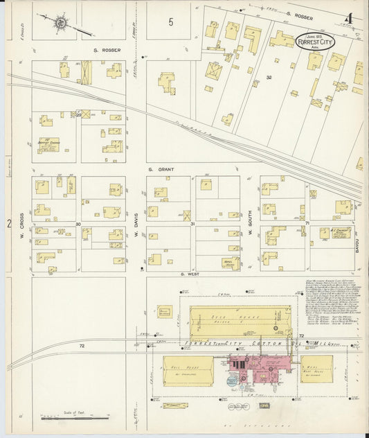 Sanborn Fire Insurance Map from Forrest City, Saint Francis County, Arkansas (1913), Sheet #0004 - Historic Sanborn Fire Insurance Map Print, vintage old map wall art, antique decor, genealogy gift, Arkansas Arkansas map