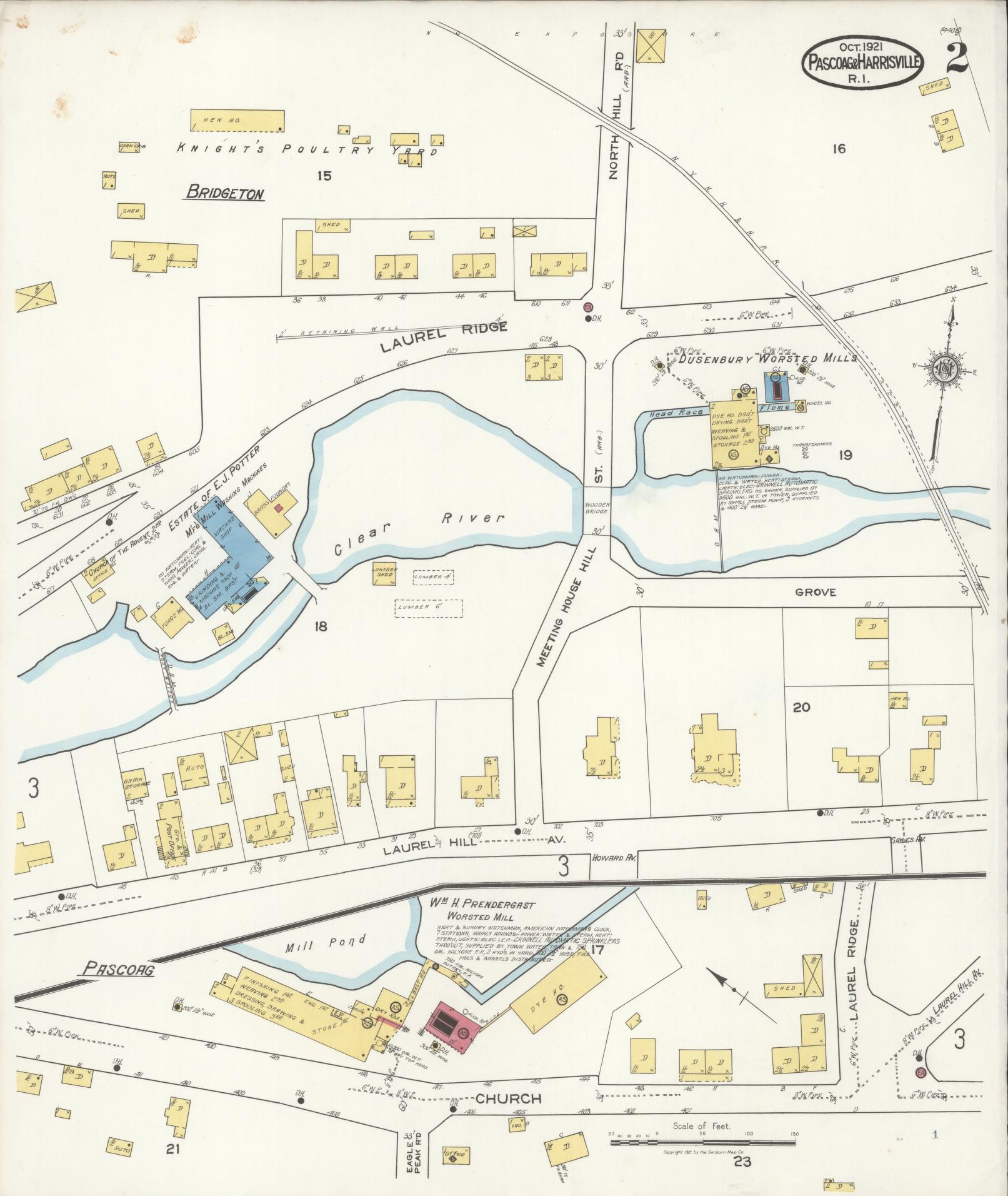 Sanborn Fire Insurance Map from Pascoag, Providence County, Rhode Island (1921), Sheet #0002 - Complete Map Set gallery image, historic Sanborn map, vintage wall art, Rhode Island Rhode Island
