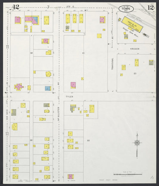 Sanborn Fire Insurance Map from Tempe, Maricopa County, Arizona (1927), Sheet #0012 - Historic Sanborn Fire Insurance Map Print, vintage old map wall art, antique decor, genealogy gift, Arizona Arizona map