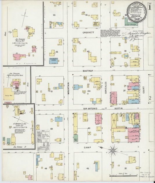 Sanborn Fire Insurance Map from Seguin, Guadalupe County, Texas (1896), Sheet #0001 - Complete Map Set gallery image, historic Sanborn map, vintage wall art, Texas Texas