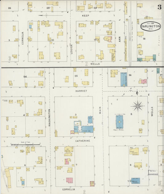 Sanborn Fire Insurance Map from Darlington, Lafayette County, Wisconsin (1894), Sheet #0003 - Historic Sanborn Fire Insurance Map Print, vintage old map wall art, antique decor, genealogy gift, Wisconsin Wisconsin map