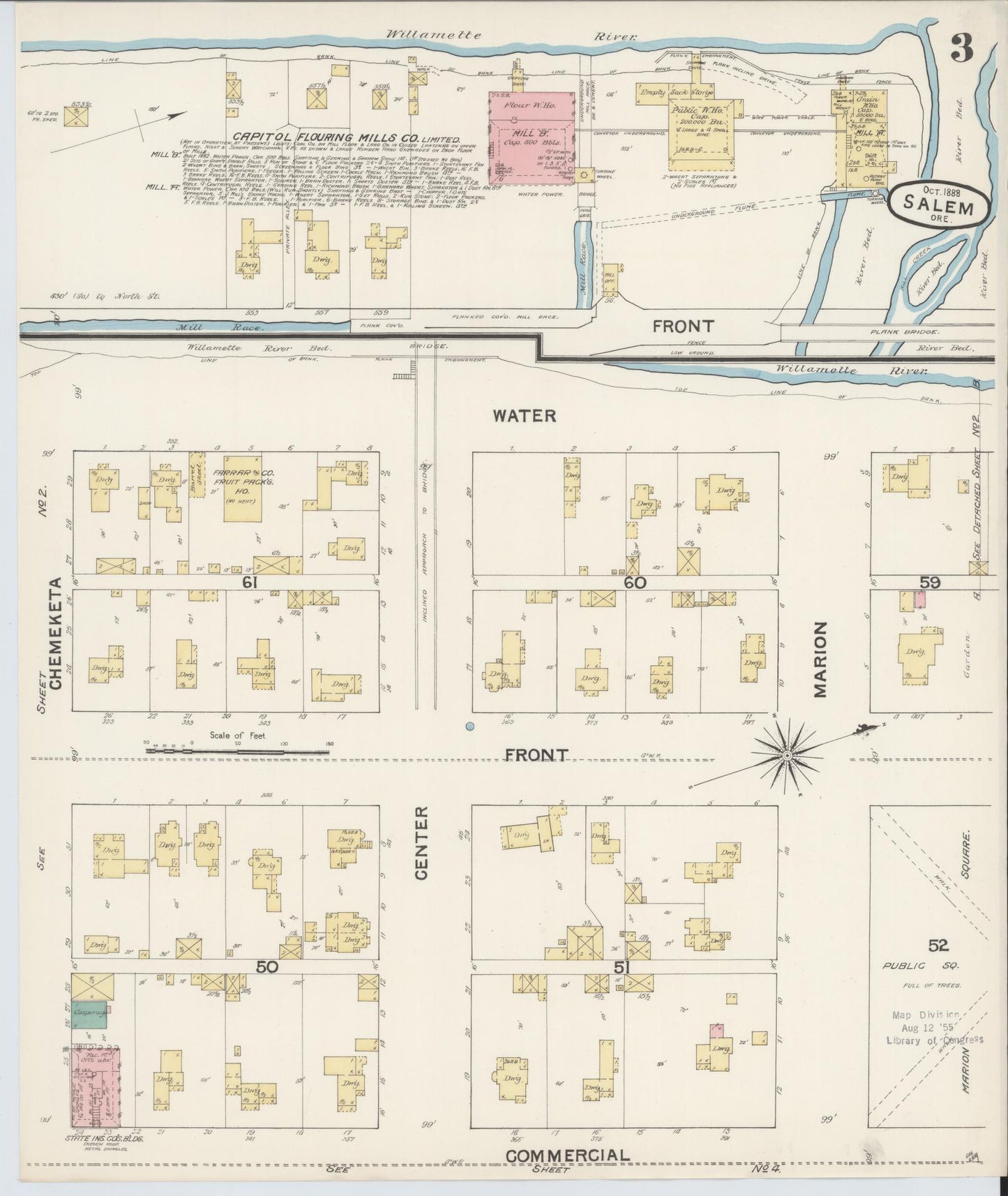 Sanborn Fire Insurance Map from Salem, Marion County, Oregon (1888), Sheet #0003 - Complete Map Set gallery image, historic Sanborn map, vintage wall art, Oregon Oregon