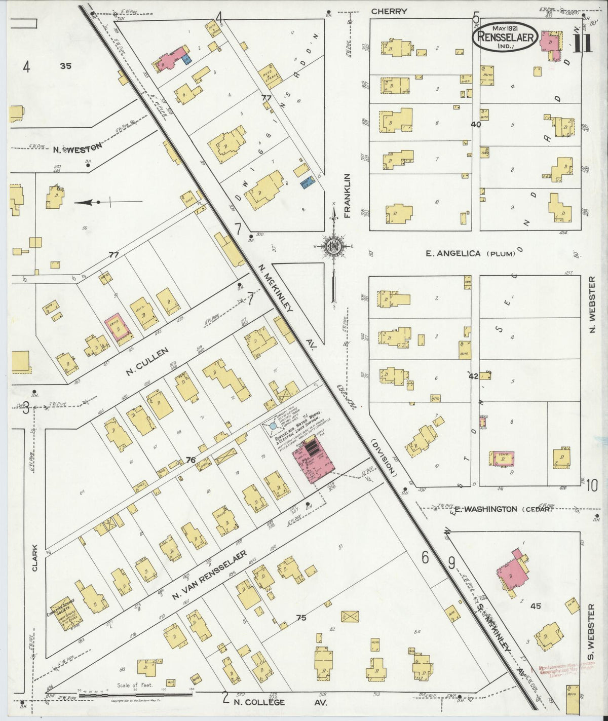 Sanborn Fire Insurance Map from Rensselaer, Jasper County, Indiana (1921), Sheet #0011 - Historic Sanborn Fire Insurance Map Print, vintage old map wall art, antique decor, genealogy gift, Indiana Indiana map