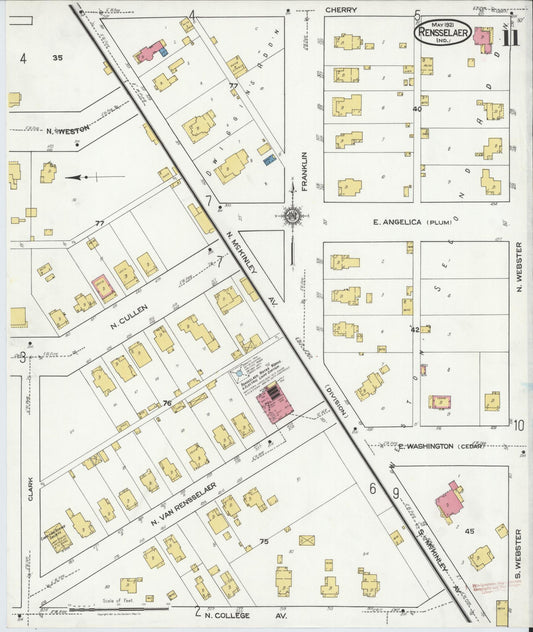 Sanborn Fire Insurance Map from Rensselaer, Jasper County, Indiana (1921), Sheet #0011 - Historic Sanborn Fire Insurance Map Print, vintage old map wall art, antique decor, genealogy gift, Indiana Indiana map