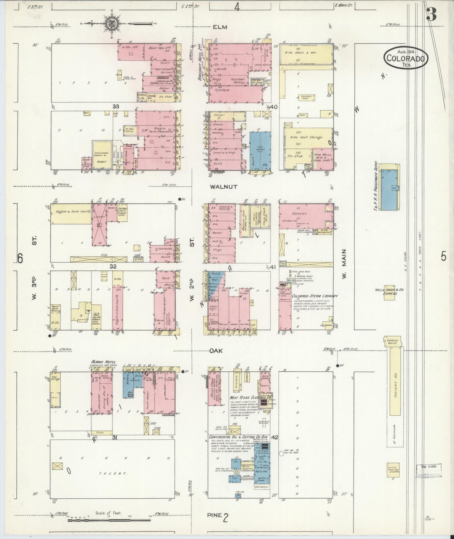 Sanborn Fire Insurance Map from Colorado, Mitchell County, Texas (1914), Sheet #0003 - Complete Map Set gallery image, historic Sanborn map, vintage wall art, Colorado Colorado