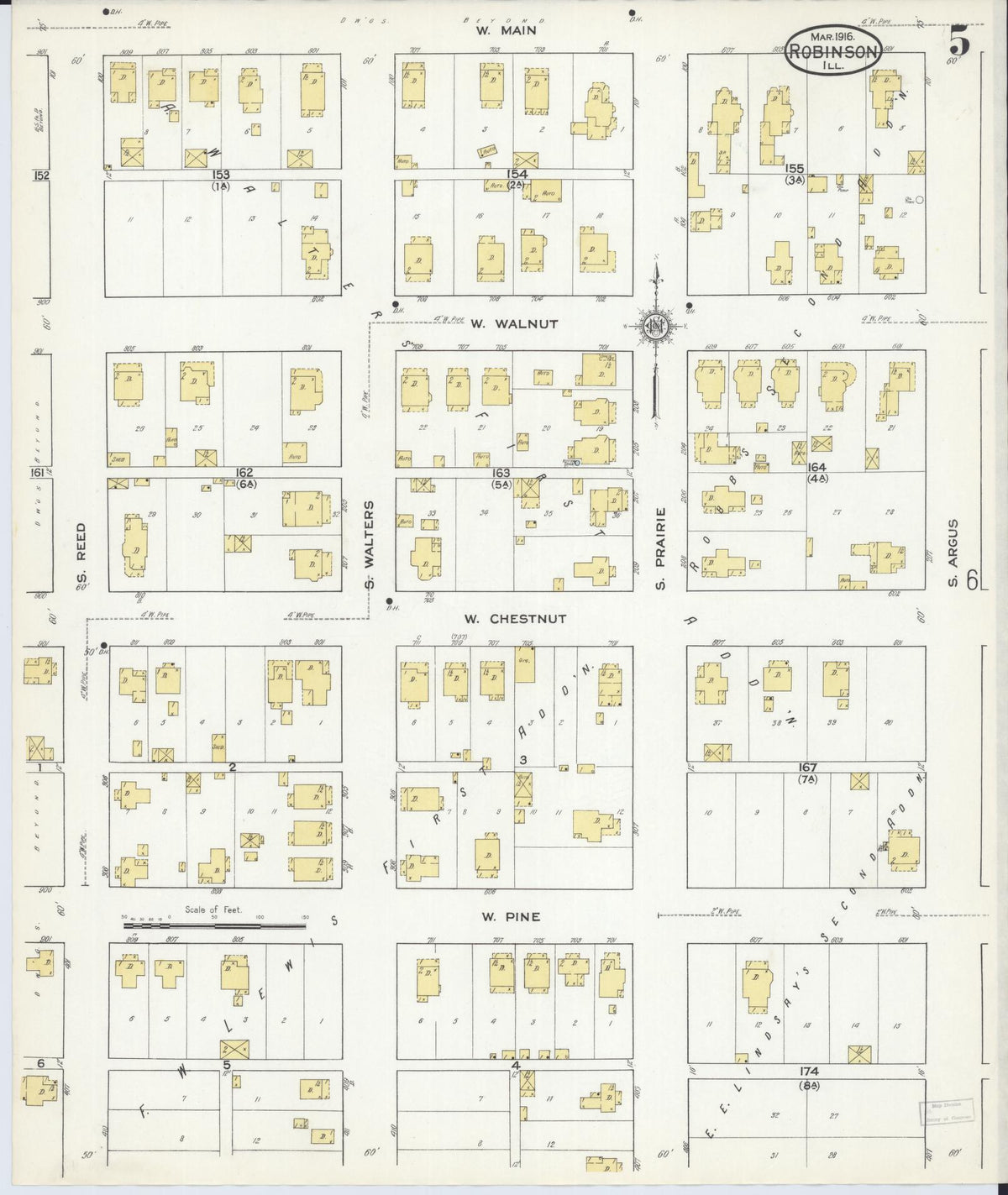 Sanborn Fire Insurance Map from Robinson, Crawford County, Illinois (1916), Sheet #0005 - Historic Sanborn Fire Insurance Map Print, vintage old map wall art, antique decor, genealogy gift, Illinois Illinois map