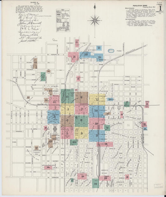 Sanborn Fire Insurance Map from Springfield, Sangamon County, Illinois (1890), Sheet #0001 - Complete Map Set gallery image, historic Sanborn map, vintage wall art, Illinois Illinois