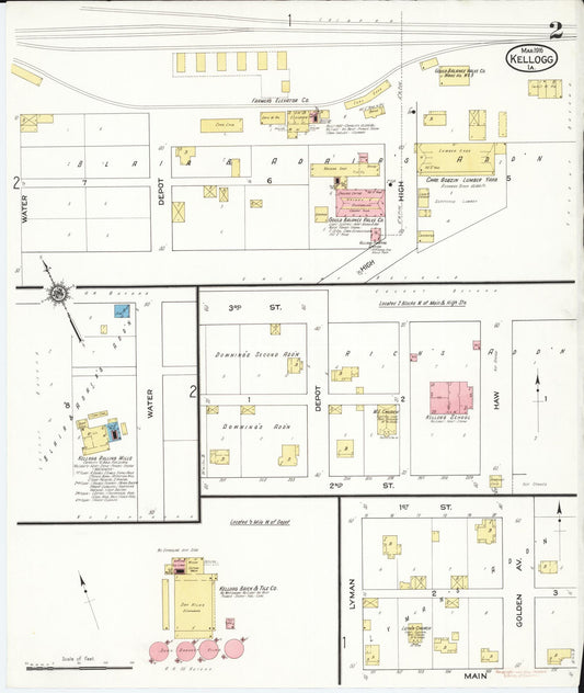 Sanborn Fire Insurance Map from Kellogg, Jasper County, Iowa (1916), Sheet #0002 - Historic Sanborn Fire Insurance Map Print, vintage old map wall art