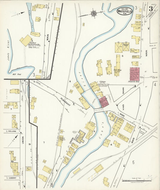 Sanborn Fire Insurance Map from Whitefield, Coos County, New Hampshire (1921), Sheet #0003 - Historic Sanborn Fire Insurance Map Print, vintage old map wall art, antique decor, genealogy gift, New Hampshire New Hampshire map