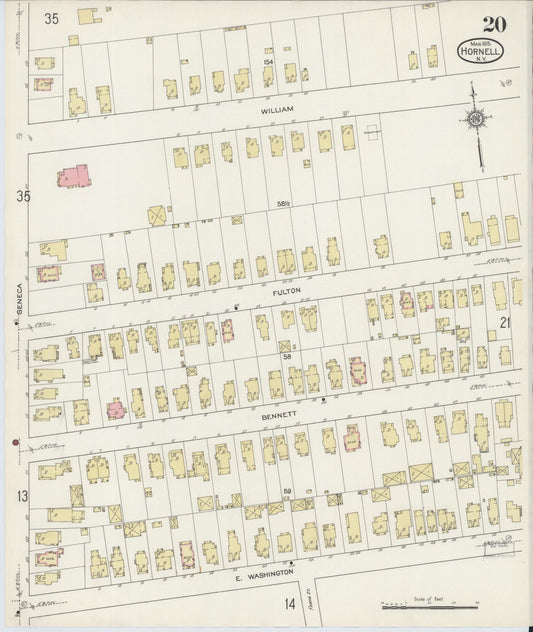 Sanborn Fire Insurance Map from Hornell, Steuben County, New York (1915), Sheet #0020 - Historic Sanborn Fire Insurance Map Print, vintage old map wall art, antique decor, genealogy gift, New York New York map