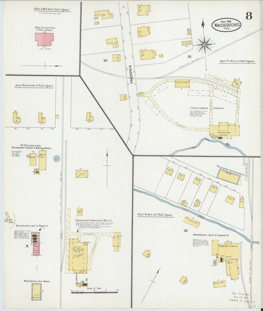 Sanborn Fire Insurance Map from Nacogdoches, Nacogdoches County, Texas (1906), Sheet #0008 - Historic Sanborn Fire Insurance Map Print, vintage old map wall art, antique decor, genealogy gift, Texas Texas map