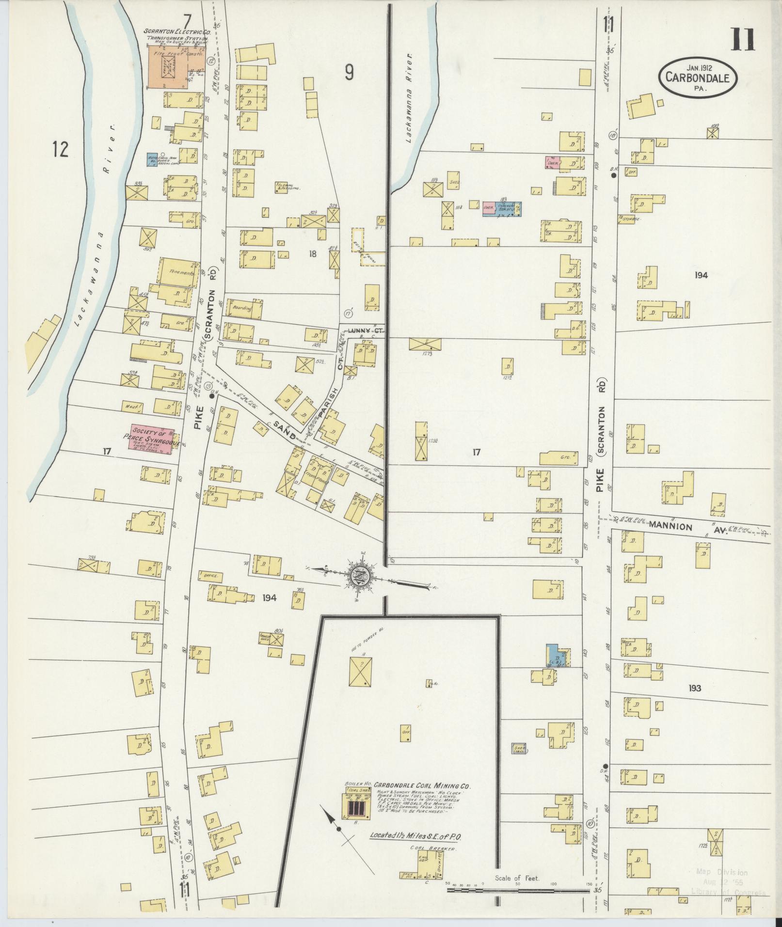 Sanborn Fire Insurance Map from Carbondale, Lackawanna County, Pennsylvania (1912), Sheet #0011 - Historic Sanborn Fire Insurance Map Print, vintage old map wall art, antique decor, genealogy gift, Pennsylvania Pennsylvania map