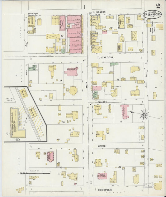 Sanborn Fire Insurance Map from Greensboro, Hale County, Alabama (1898), Sheet #0002 - Historic Sanborn Fire Insurance Map Print, vintage old map wall art, antique decor, genealogy gift, Alabama Alabama map