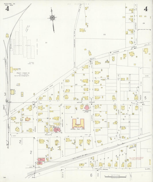 Sanborn Fire Insurance Map from Richland, Stewart County, Georgia (1934), Sheet #0004 - Historic Sanborn Fire Insurance Map Print, vintage old map wall art, antique decor, genealogy gift, Georgia Georgia map