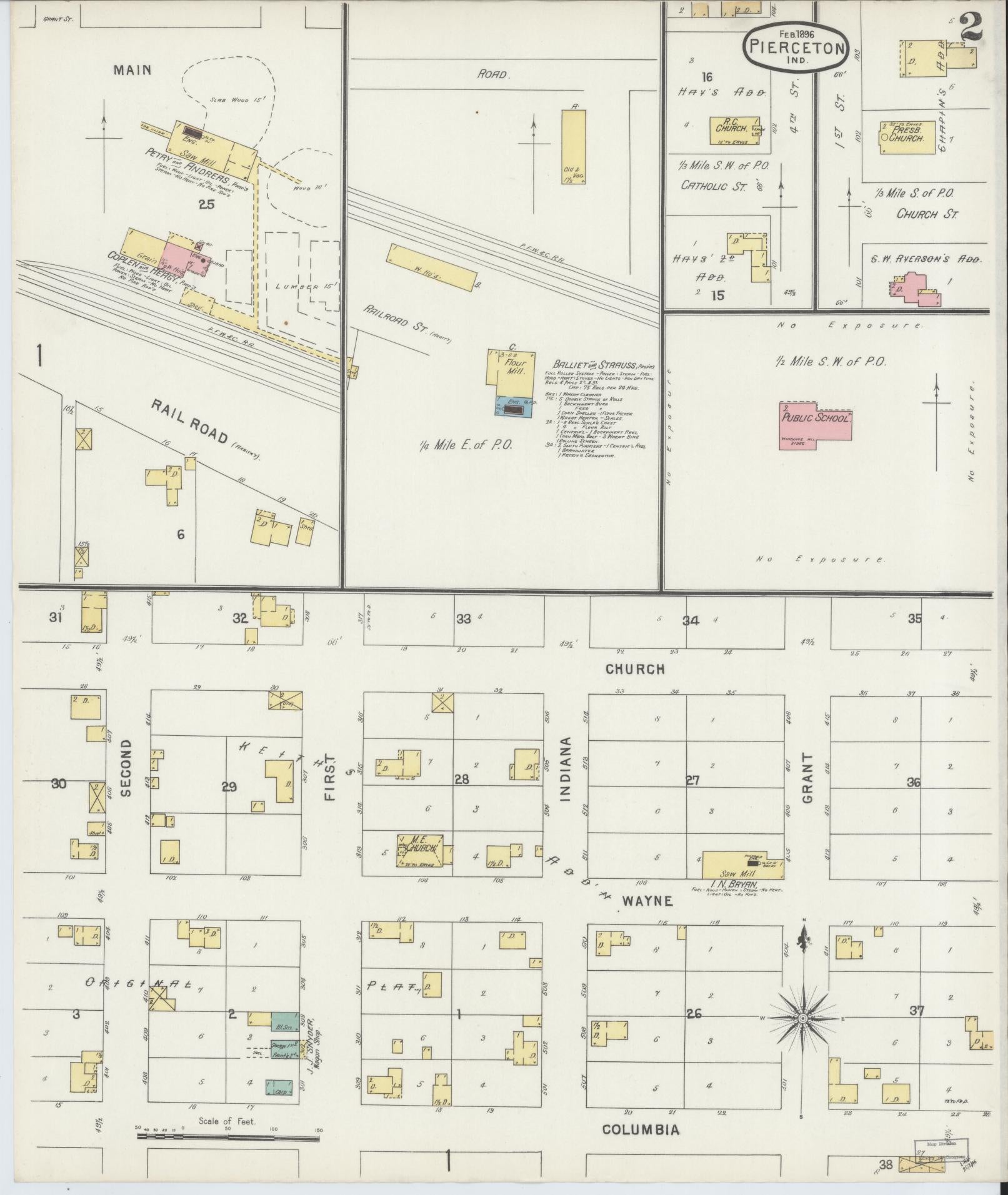 Sanborn Fire Insurance Map from Pierceton, Kosciusko County, Indiana (1896), Sheet #0002 - Complete Map Set gallery image, historic Sanborn map, vintage wall art, Indiana Indiana