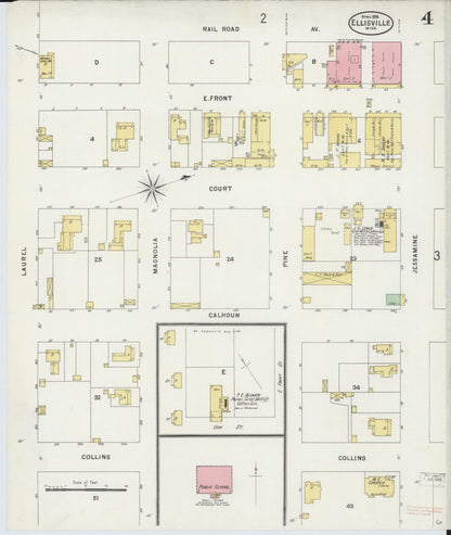 Sanborn Fire Insurance Map from Ellisville, Jones County, Mississippi (1898), Sheet #0004 - Complete Map Set gallery image, historic Sanborn map, vintage wall art, Mississippi Mississippi