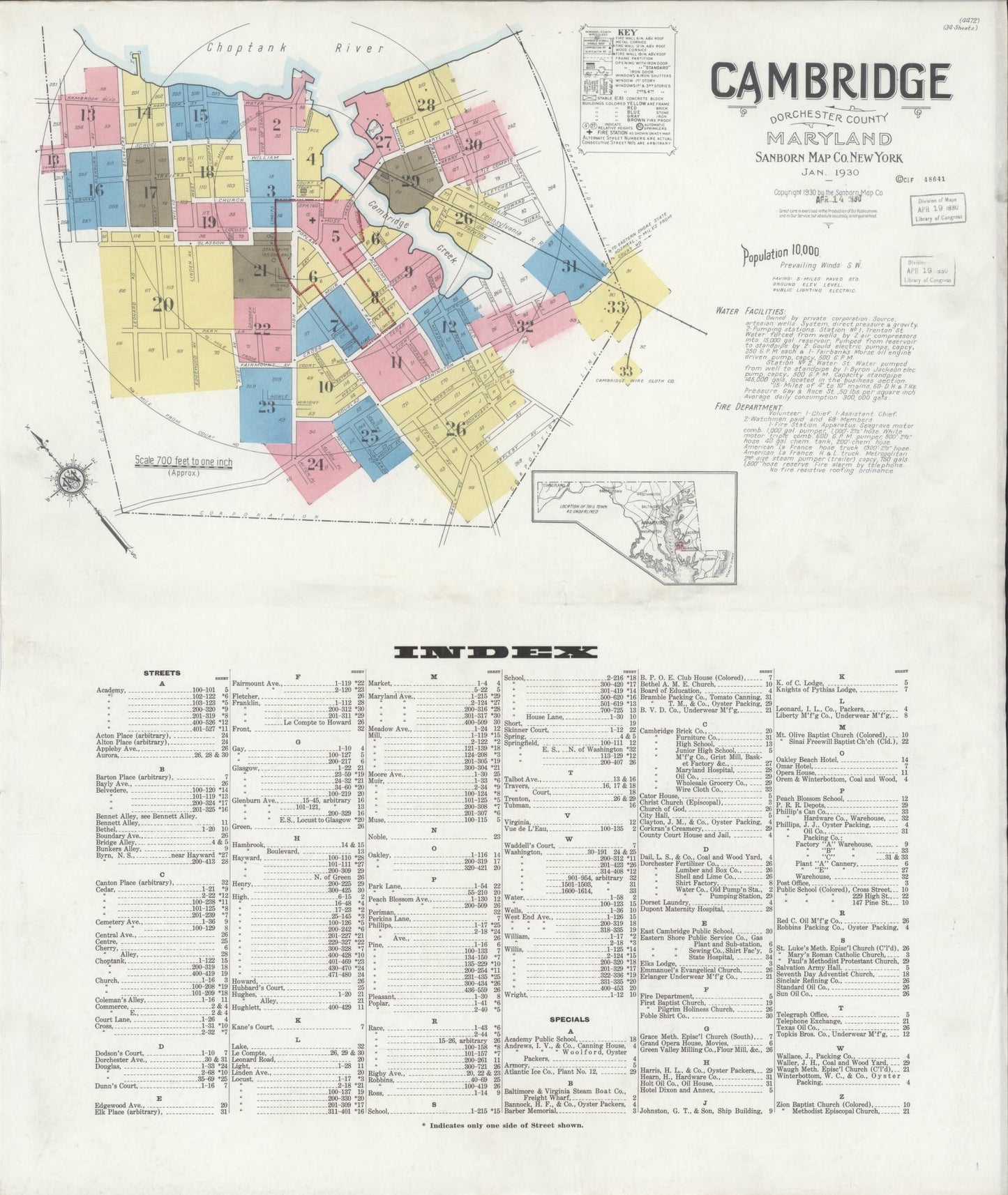 Sanborn Fire Insurance Map from Cambridge, Dorchester County, Maryland (1930), Sheet #0001 - Complete Map Set gallery image, historic Sanborn map, vintage wall art, Maryland Maryland