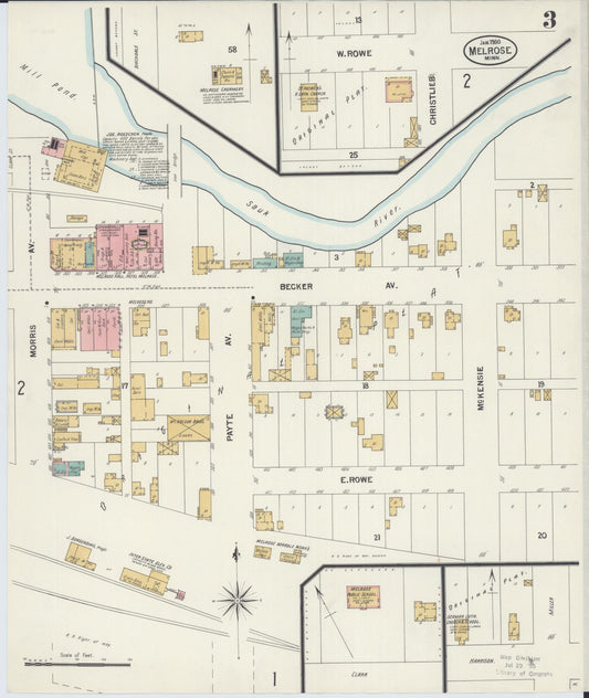 Sanborn Fire Insurance Map from Melrose, Stearns County, Minnesota (1900), Sheet #0003 - Historic Sanborn Fire Insurance Map Print, vintage old map wall art, antique decor, genealogy gift, Minnesota Minnesota map