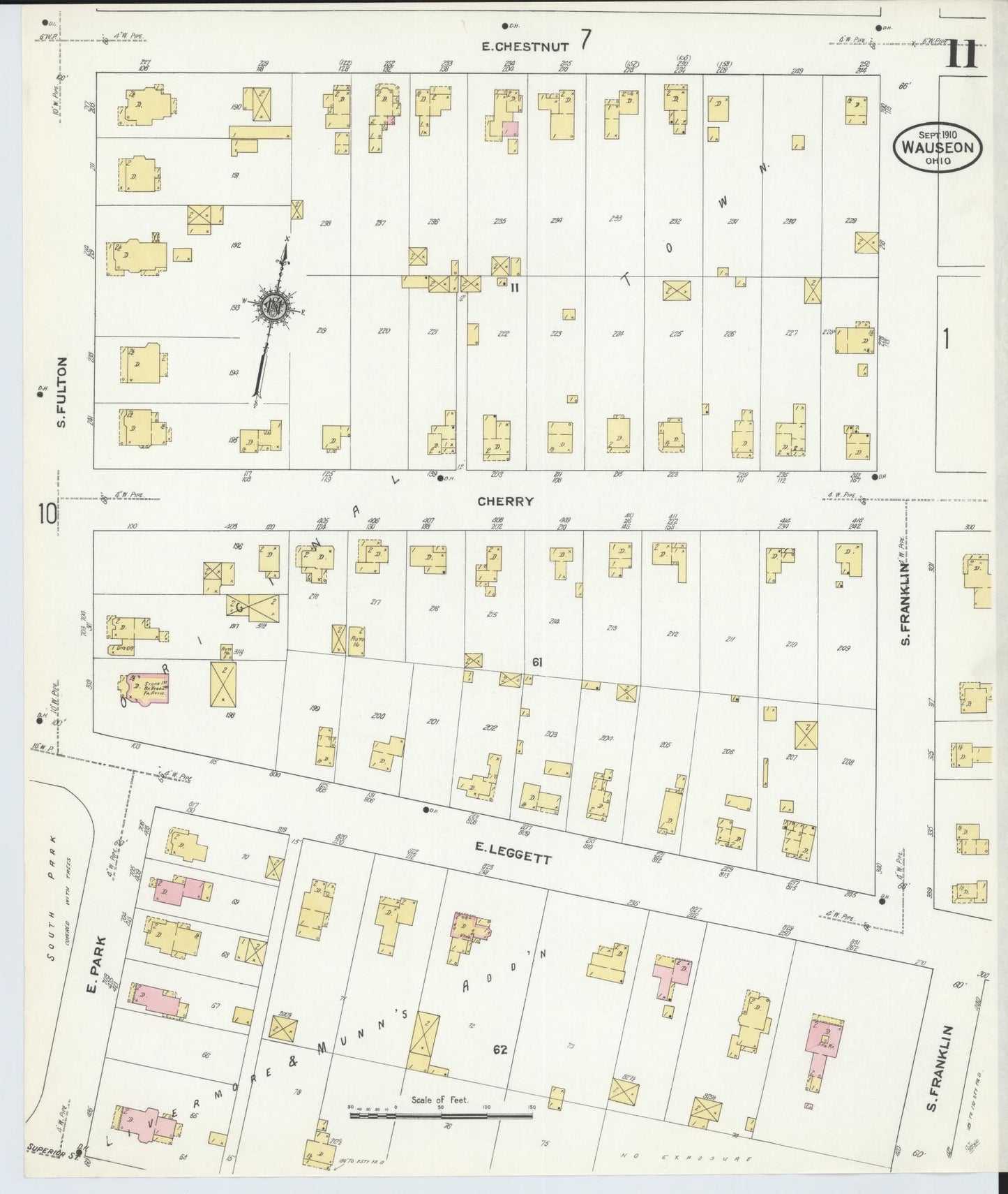 Sanborn Fire Insurance Map from Wauseon, Fulton County, Ohio (1910), Sheet #0011 - Historic Sanborn Fire Insurance Map Print, vintage old map wall art, antique decor, genealogy gift, Ohio Ohio map
