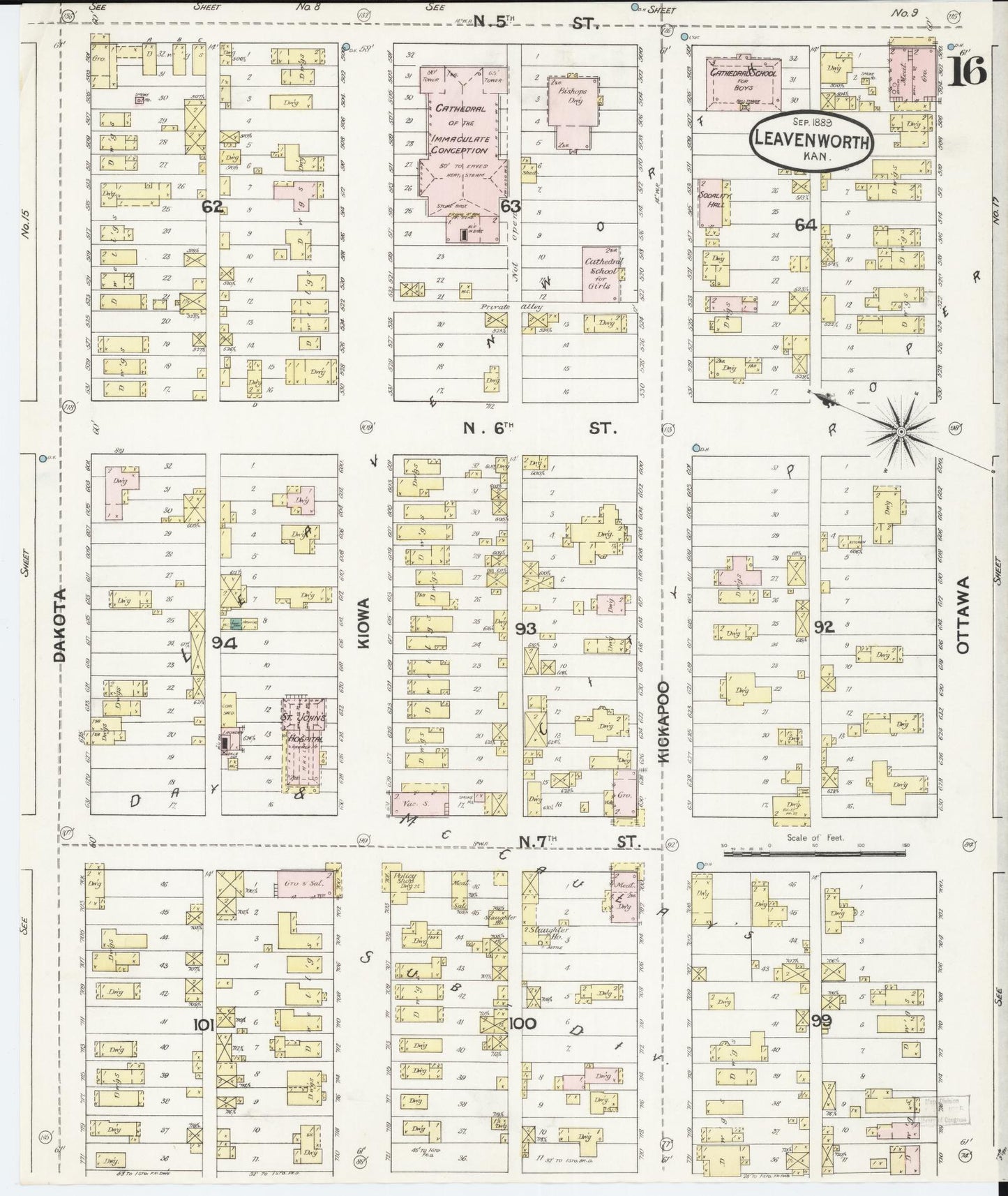 Sanborn Fire Insurance Map from Leavenworth, Leavenworth County, Kansas (1889), Sheet #0017 - Complete Map Set gallery image, historic Sanborn map, vintage wall art, Kansas Kansas