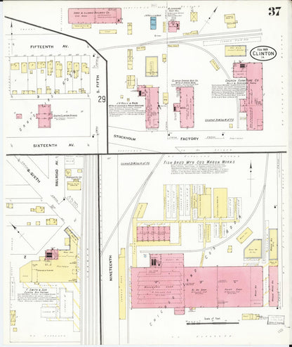 Sanborn Fire Insurance Map from Clinton, Clinton County, Iowa (1909), Sheet #0037 - Historic Sanborn Fire Insurance Map Print