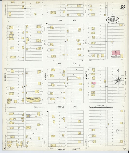 Sanborn Fire Insurance Map from Aberdeen, Brown County, South Dakota (1908), Sheet #0013 - Historic Sanborn Fire Insurance Map Print, vintage old map wall art, antique decor, genealogy gift, South Dakota South Dakota map