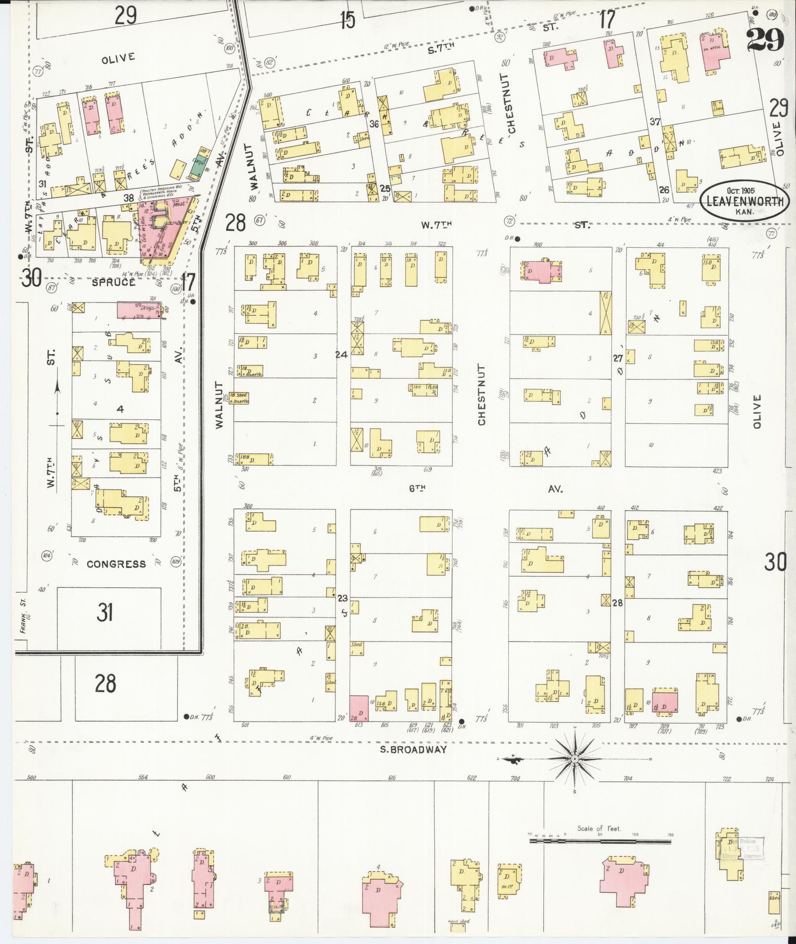 Sanborn Fire Insurance Map from Leavenworth, Leavenworth County, Kansas (1905), Sheet #0030 - Historic Sanborn Fire Insurance Map Print, vintage old map wall art, antique decor, genealogy gift, Kansas Kansas map