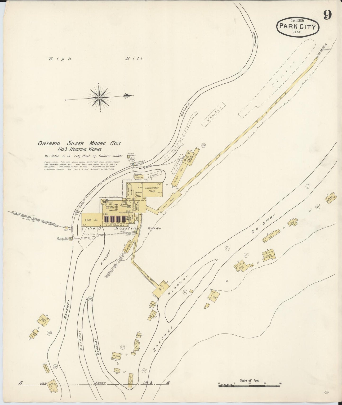 Sanborn Fire Insurance Map from Park City, Summit County, Utah (1889), Sheet #0009 - Complete Map Set gallery image, historic Sanborn map, vintage wall art, Utah Utah