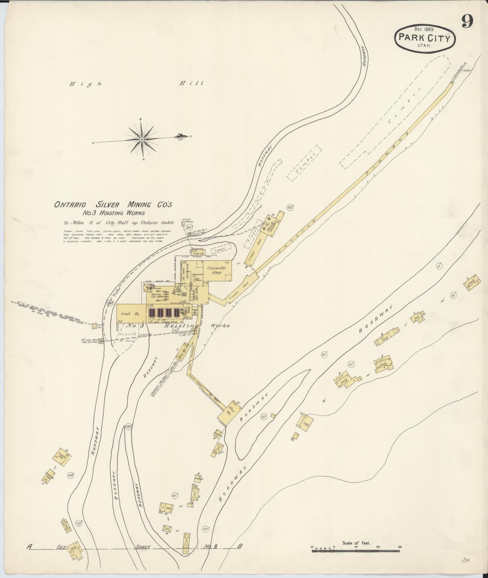 Sanborn Fire Insurance Map from Park City, Summit County, Utah (1889), Sheet #0009 - Complete Map Set gallery image, historic Sanborn map, vintage wall art, Utah Utah