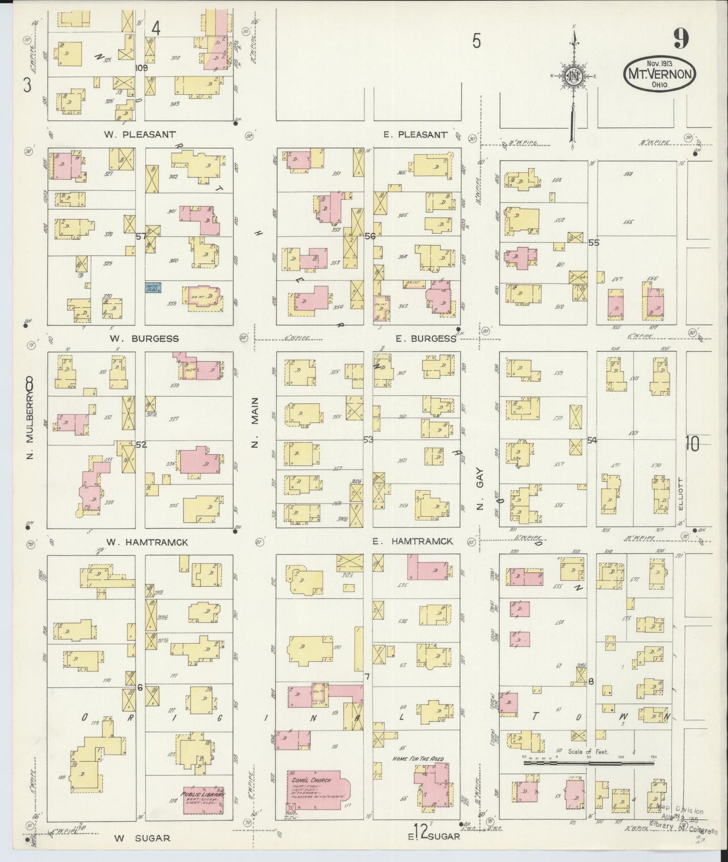 Sanborn Fire Insurance Map from Mount Vernon, Knox County, Ohio (1913), Sheet #0009 - Complete Map Set gallery image, historic Sanborn map, vintage wall art, Ohio Ohio