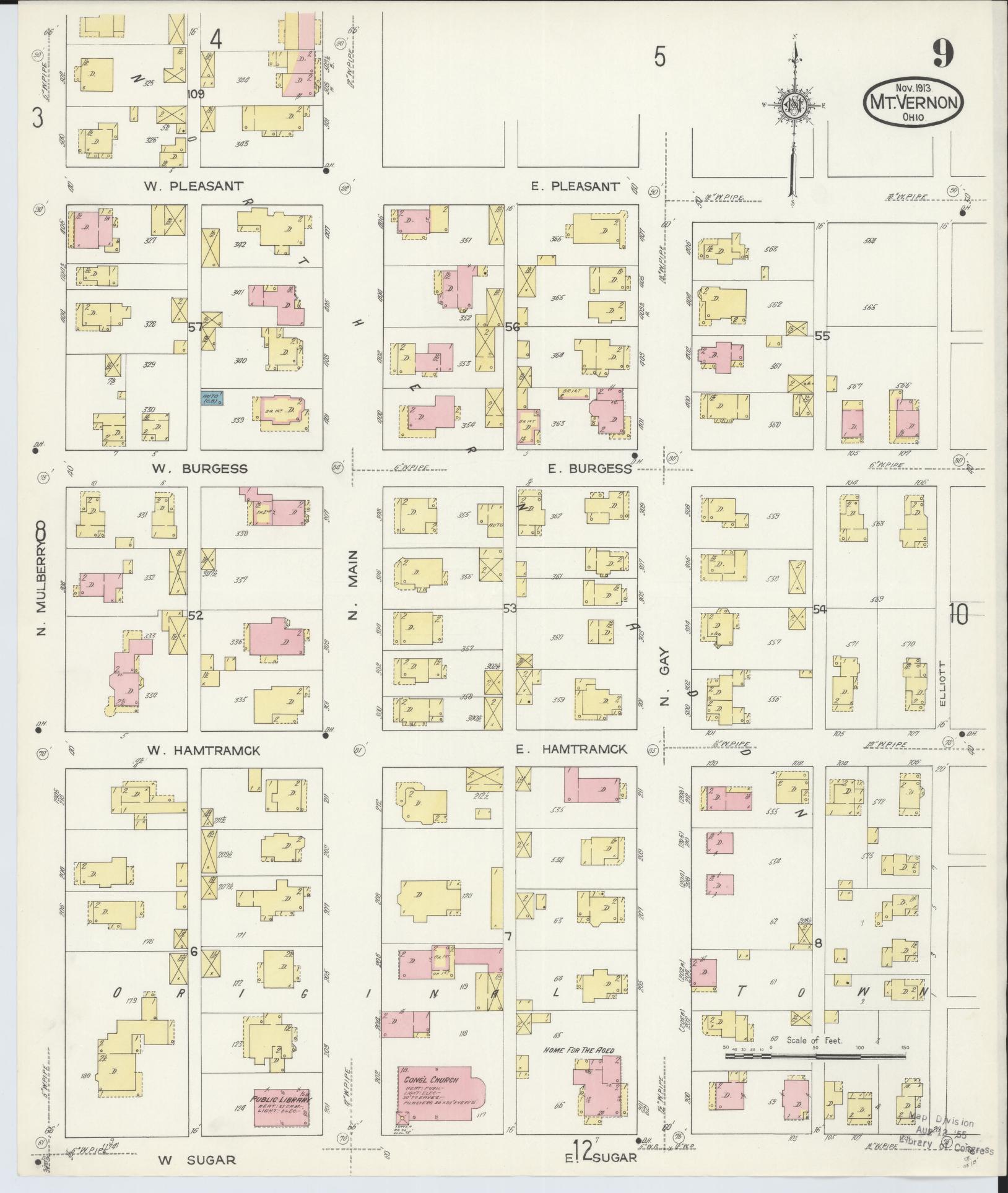 Sanborn Fire Insurance Map from Mount Vernon, Knox County, Ohio (1913), Sheet #0009 - Complete Map Set gallery image, historic Sanborn map, vintage wall art, Ohio Ohio