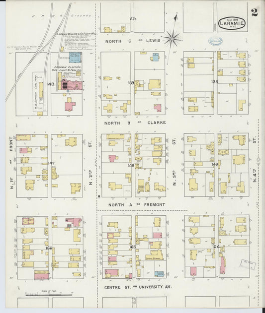 Sanborn Fire Insurance Map from Laramie, Albany County, Wyoming (1894), Sheet #0002 - Historic Sanborn Fire Insurance Map Print, vintage old map wall art, antique decor, genealogy gift, Wyoming Wyoming map