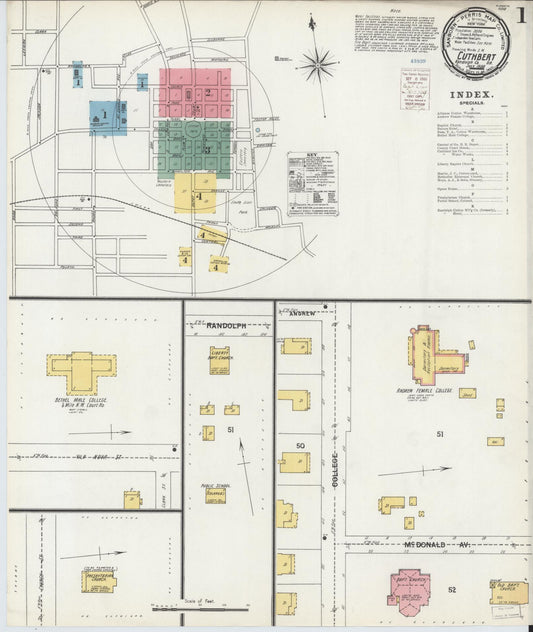 Sanborn Fire Insurance Map from Cuthbert, Randolph County, Georgia (1900), Sheet #0001 - Historic Sanborn Fire Insurance Map Print, vintage old map wall art, antique decor, genealogy gift, Georgia Georgia map