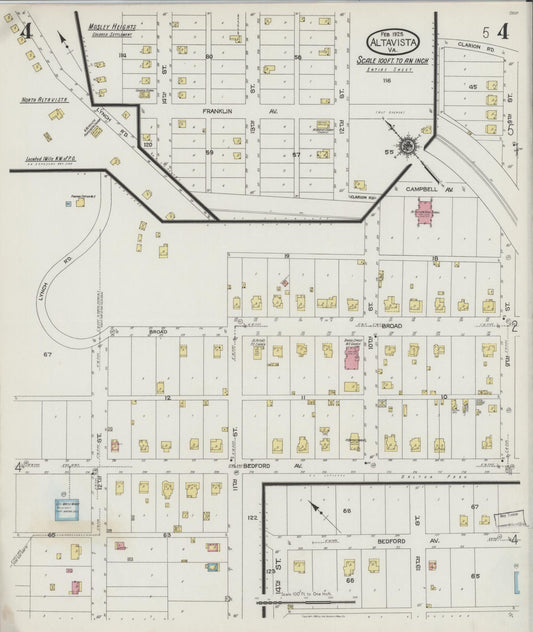 Sanborn Fire Insurance Map from Altavista, Campbell County, Virginia (1925), Sheet #0004 - Historic Sanborn Fire Insurance Map Print, vintage old map wall art, antique decor, genealogy gift, Virginia Virginia map