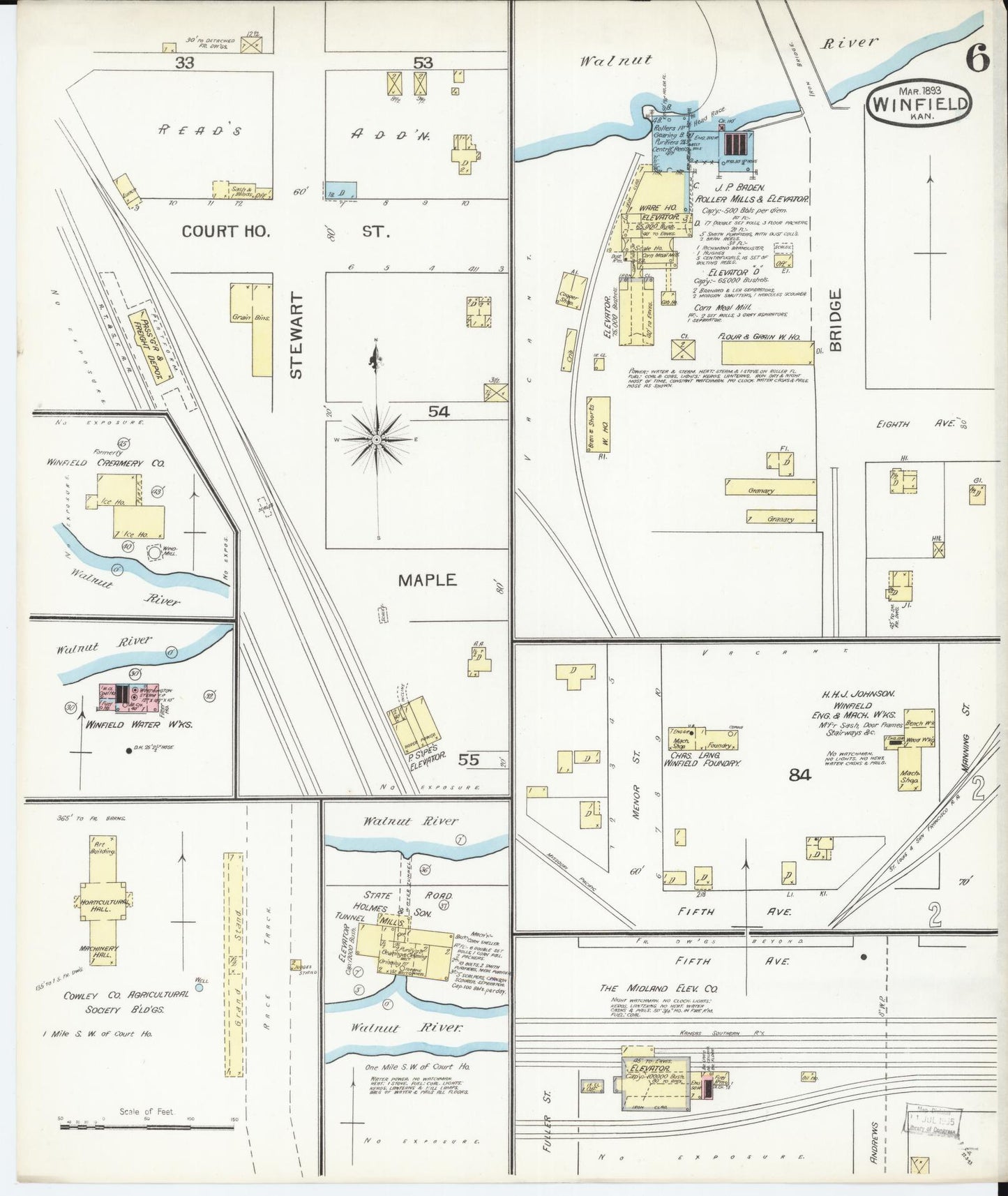 Sanborn Fire Insurance Map from Winfield, Cowley County, Kansas (1893), Sheet #0006 - Historic Sanborn Fire Insurance Map Print, vintage old map wall art, antique decor, genealogy gift, Kansas Kansas map