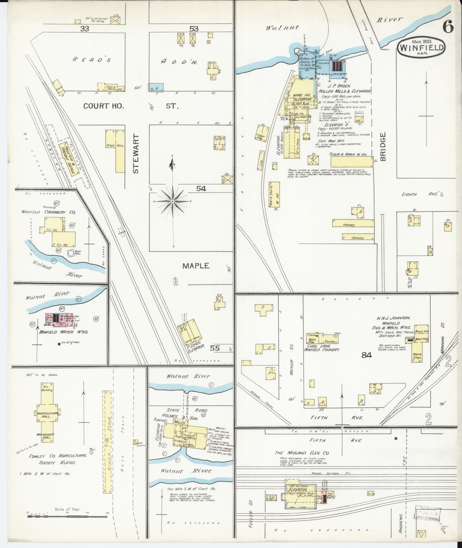 Sanborn Fire Insurance Map from Winfield, Cowley County, Kansas (1893), Sheet #0006 - Historic Sanborn Fire Insurance Map Print, vintage old map wall art, antique decor, genealogy gift, Kansas Kansas map
