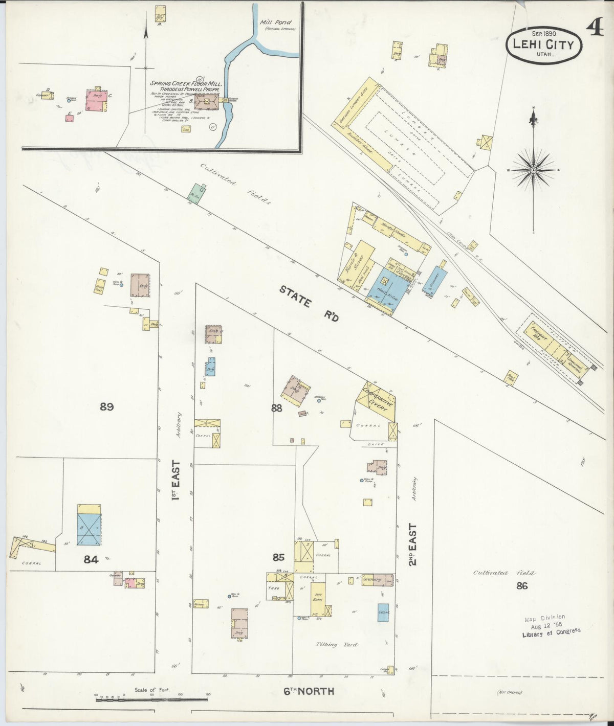 Sanborn Fire Insurance Map from Lehi, Utah County, Utah (1890), Sheet #0004 - Complete Map Set gallery image, historic Sanborn map, vintage wall art, Lehi Utah