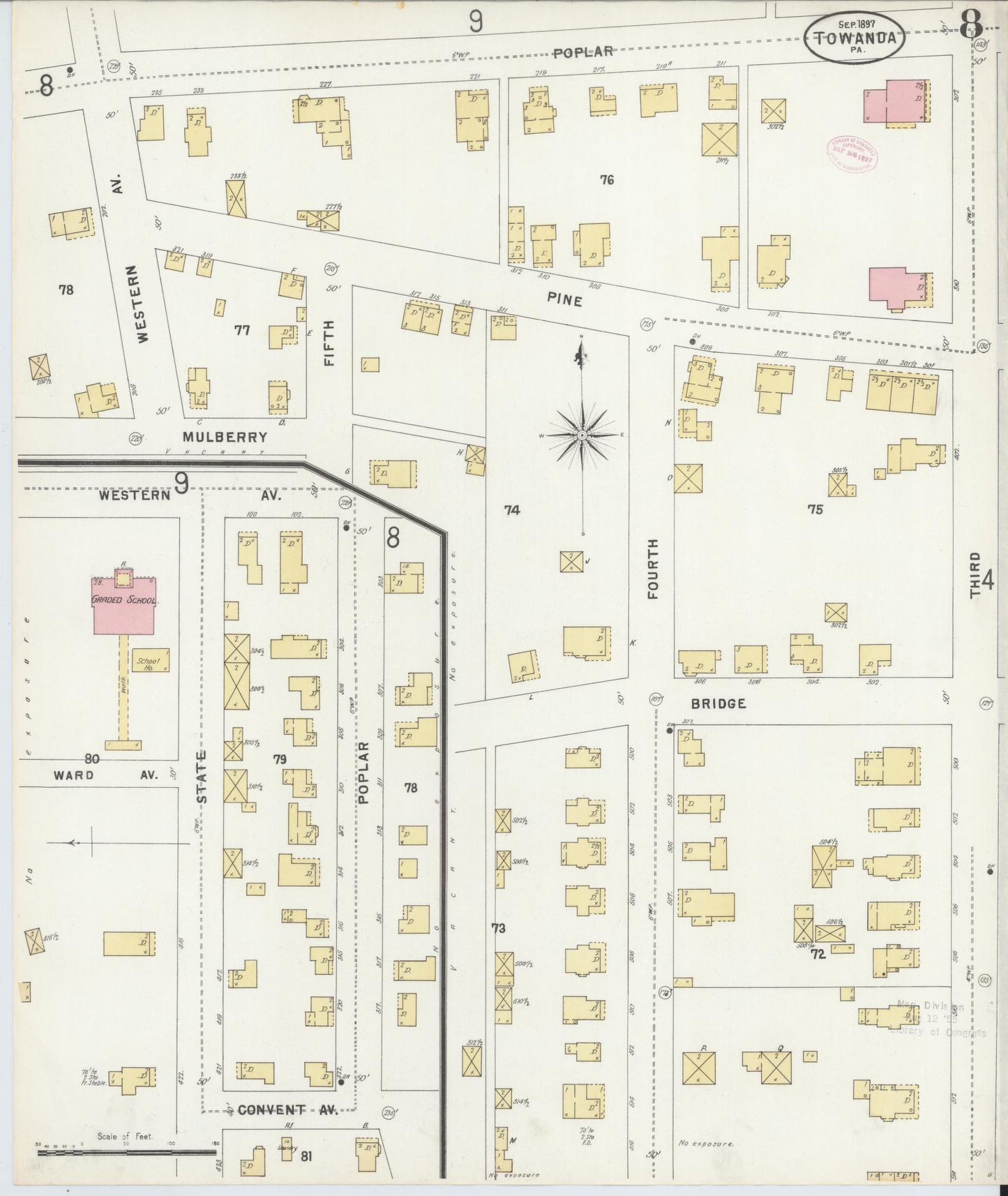 Sanborn Fire Insurance Map from Towanda, Bradford County, Pennsylvania (1897), Sheet #0008 - Complete Map Set gallery image, historic Sanborn map, vintage wall art, Pennsylvania Pennsylvania