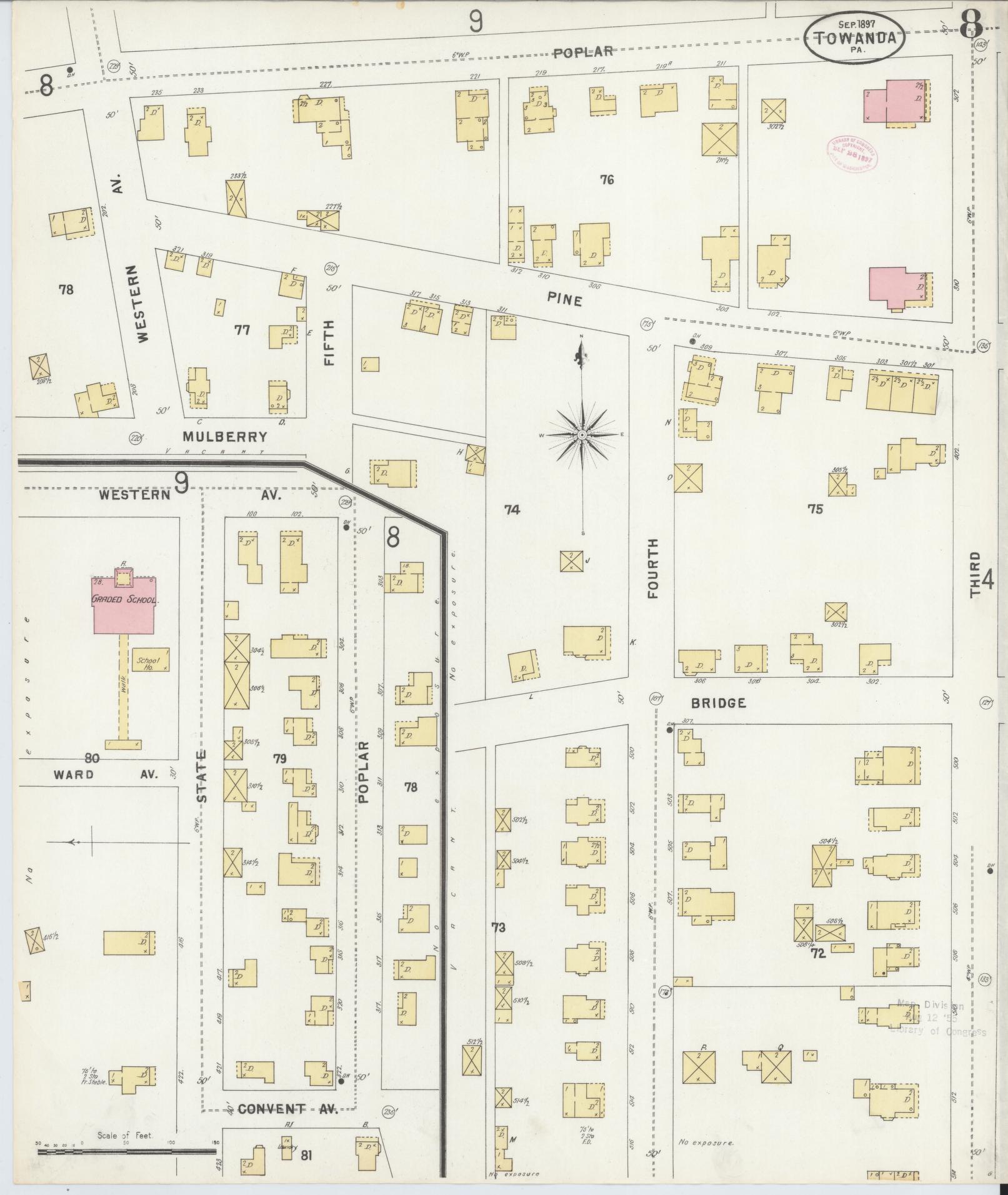 Sanborn Fire Insurance Map from Towanda, Bradford County, Pennsylvania (1897), Sheet #0008 - Complete Map Set gallery image, historic Sanborn map, vintage wall art, Pennsylvania Pennsylvania
