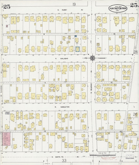 Sanborn Fire Insurance Map from Huntington Park, Los Angeles County, California (1924), Sheet #0025 - Historic Sanborn Fire Insurance Map Print, vintage old map wall art, antique decor, genealogy gift, California California map