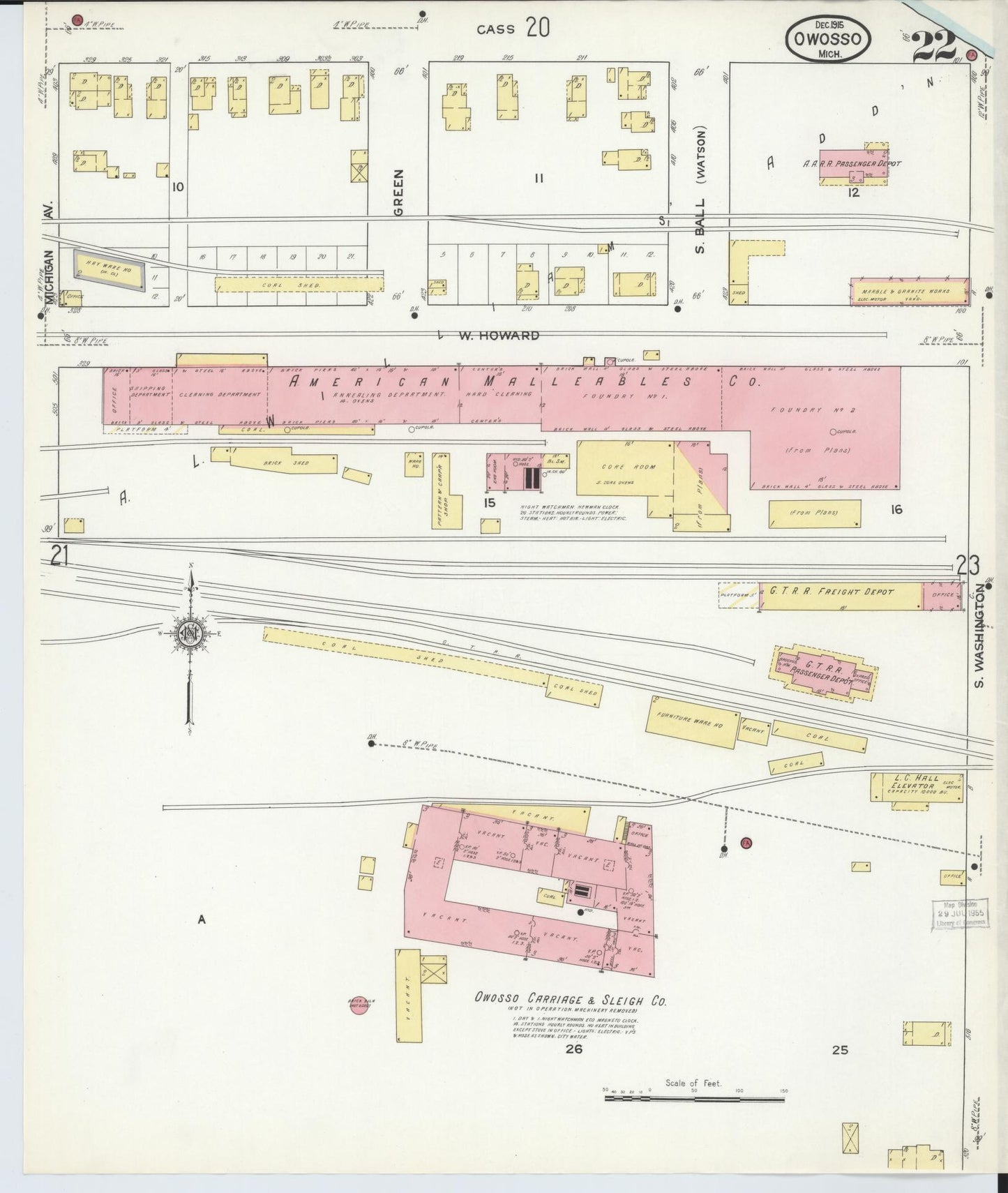 Sanborn Fire Insurance Map from Owosso, Shiawassee County, Michigan (1915), Sheet #0022 - Complete Map Set gallery image, historic Sanborn map, vintage wall art, Michigan Michigan